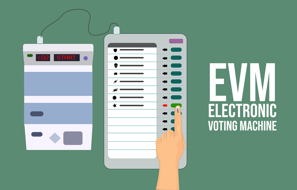 Electronic voting machine Indian Electronic voting machine for election and Voter Verified Paper Audit Trial, vector illustration
