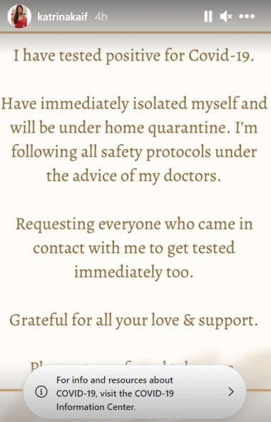 Katrina tests positive