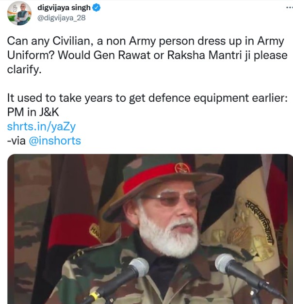 Digvijay Singh questions Modi regarding wearing military uniform