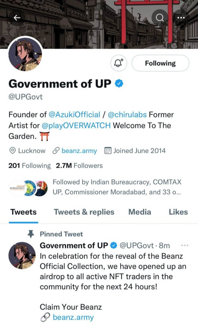 Govt Of UP Twitter Account Hacked (1)