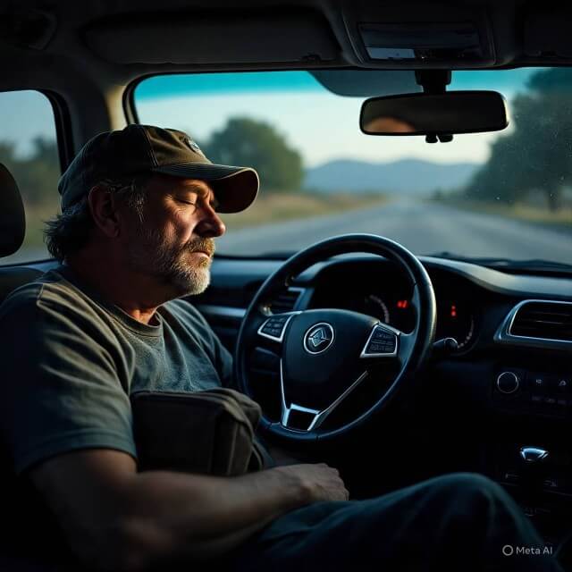 driver sleeps in car Meta AI (1)