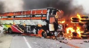 bus catches fire after being hit by tanker Gujarat Surendra Nagar (1) (1)