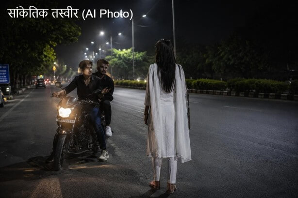 woman standing on road alone being eveteased by men AI Image ChatGPT (1) (2)