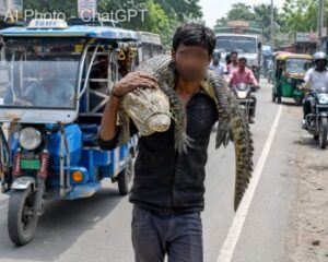MAN WITH CROCODILE