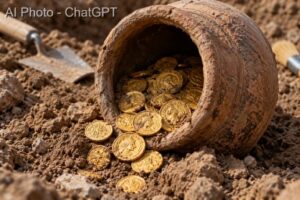 Ancient Gold Coins in Pot